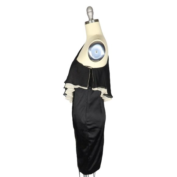JILL JILL STUART Size 2 One Shoulder Black Cream Layered Ruffle Evening Dress - Picture 2 of 3